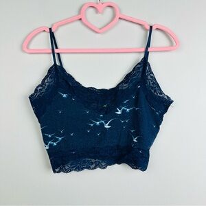 FARM Rio Blue Lace Crop Camisole with Bird Print Size Small
